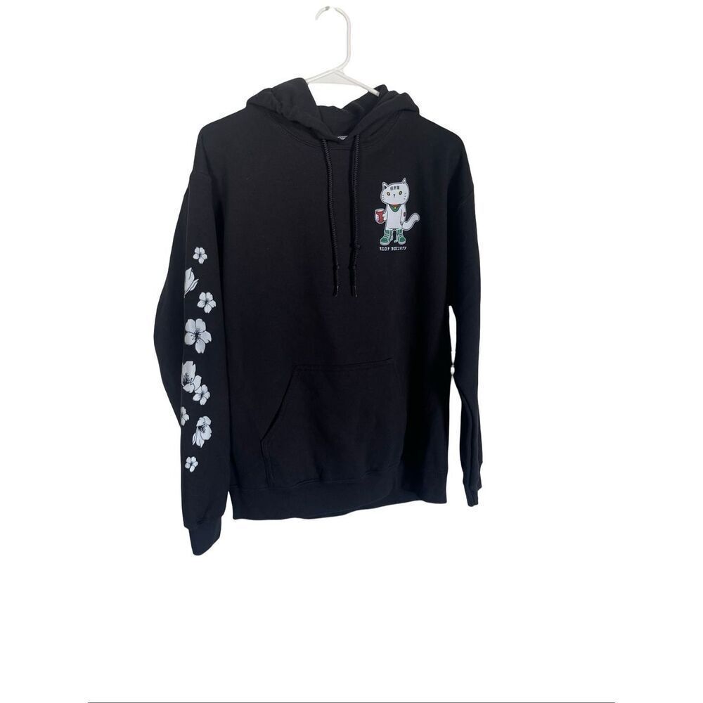 Riot Society Mens Black Sugee Cat Ramen Lucky You Graphic Pullover Hoodie Medium